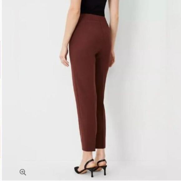 Ann Taylor Size 6 High Rise Slim Leg Cropped Pant Burgundy Stretch Career Office - Picture 3 of 8